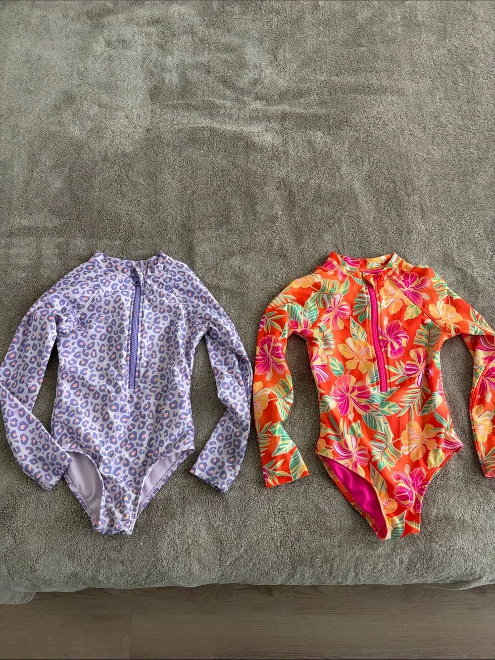 Kids Long-Sleeve Floral Rash Guard Swimsuit - Orange & Purple